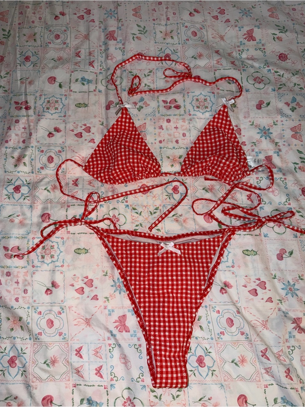 Miss Selfridge Red Gingham With Bows Bikini set